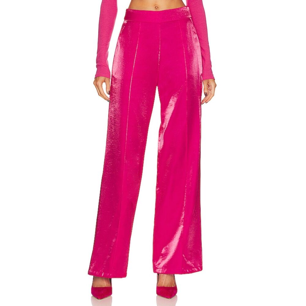 Revolve Line and Dot Fuchsia Quinn Hot Pink Shimmer Wide-Leg Pants Barbie